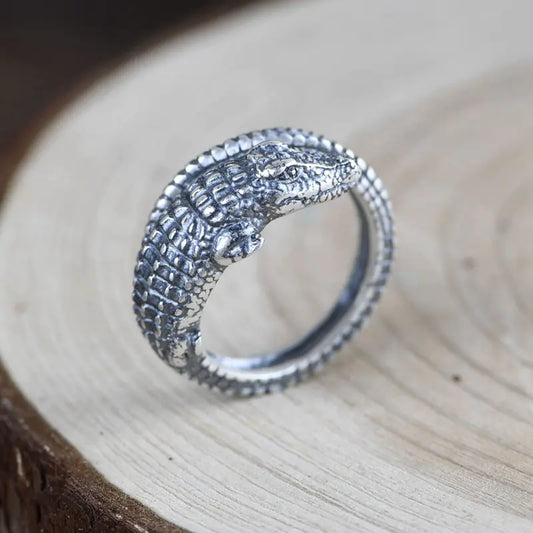 Retro Matte Adjustable Crocodile Silver Ring Ornament